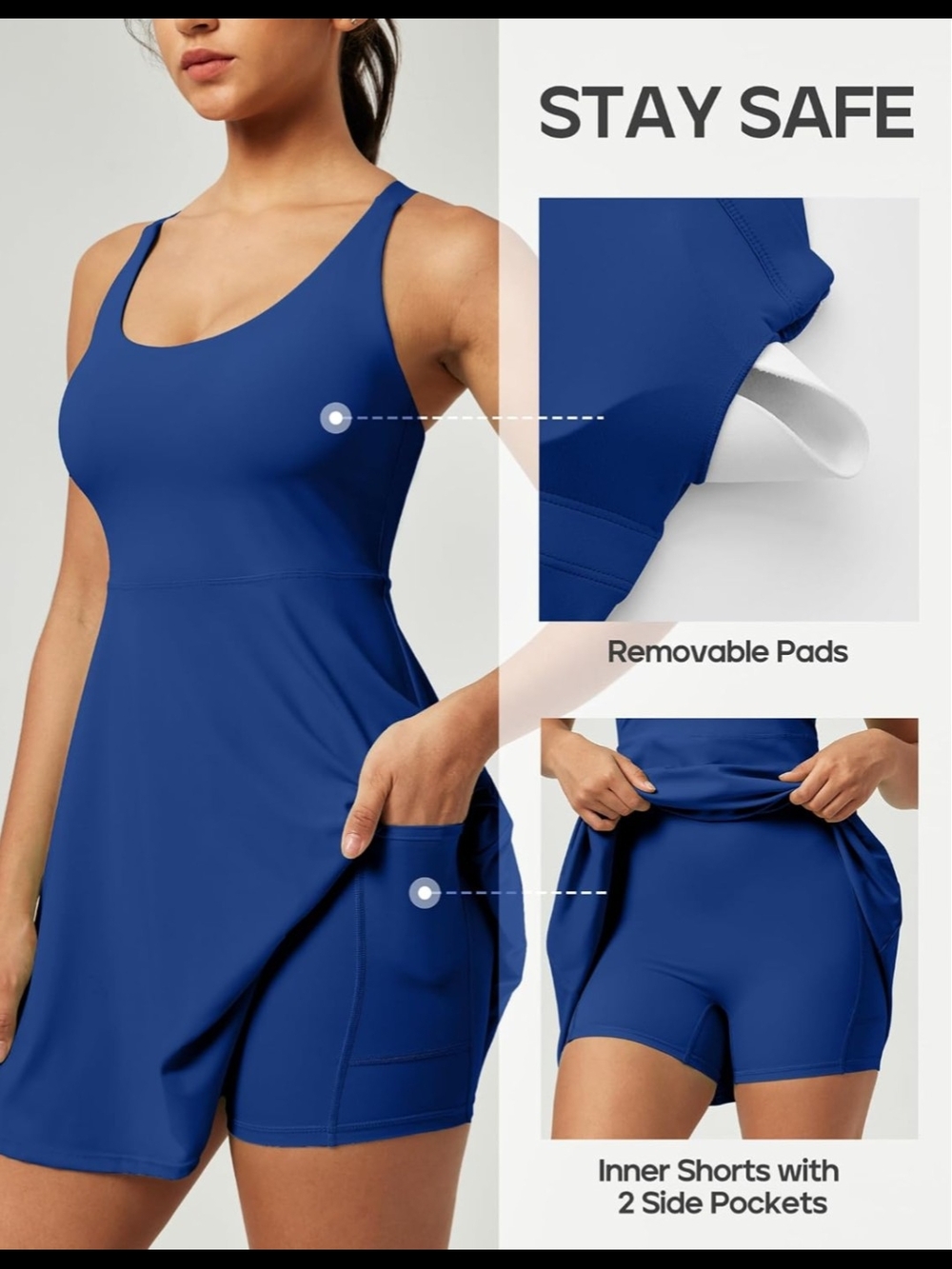 Blue Athletic Tennis/Skater Dress with Built-In Shorts With Pockets
